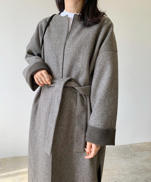 LIAN（リアン）の「ダブルフェイスノーカラーコート（ノーカラーコート・レディース・アイボリー/グレー・FREE）」の14枚目の写真