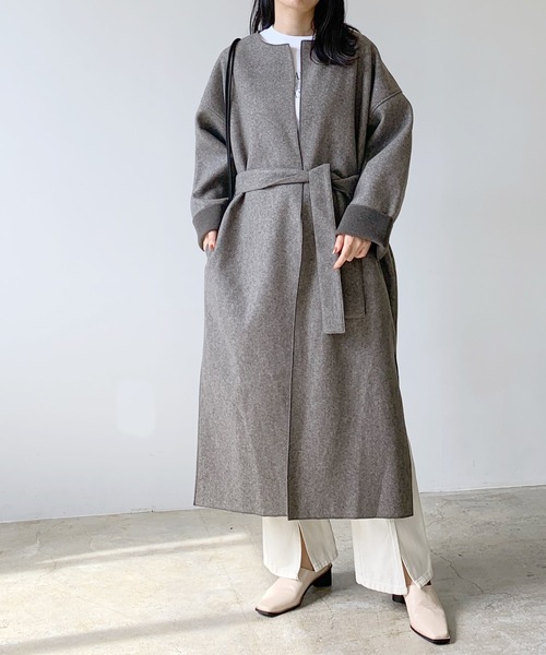 LIAN（リアン）の「ダブルフェイスノーカラーコート（ノーカラーコート・レディース・アイボリー/グレー・FREE）」の15枚目の写真