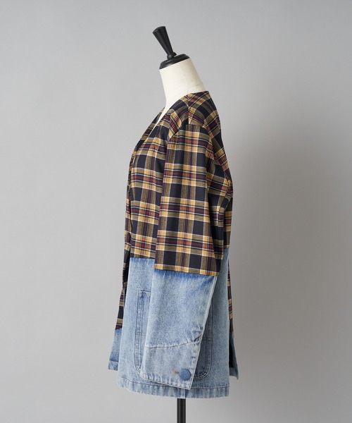 ear PAPILLONNER(イアパピヨネ)の「【SUM1 STYLE(スミ スタイル)】切り替えジャケット(ノーカラージャケット・レディース・イエロー/カーキ・FREE)」の8枚目の写真