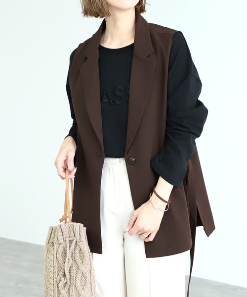 reca（レカ）の「テーラードジレジャケット（ベスト・レディース・ブラック/ブラウン/テラコッタ/グリーン/ライトベージュ/ベージュ・M）」の2枚目の写真