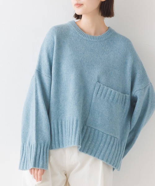 OMNES(オムネス)の「シャギービッグポケットプルオーパーニット(ニット/セーター・レディース・ベージュ/グレー/サックスブルー/オレンジ・FREE)」の15枚目の写真