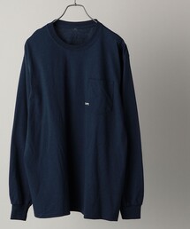 *SHIPS: ワンポイント マイクロ SHIPSロゴ ポケット ロングスリーブ Tシャツ (ロンT)