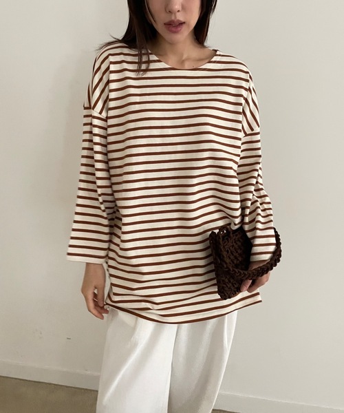 Didot.showroom(ディドット ショールーム)の「【DIDOT.】オーバーサイズボーダーT(Tシャツ/カットソー・レディース・ブラック/ブルー/レッド/ベージュ・FREE)」の1枚目の写真