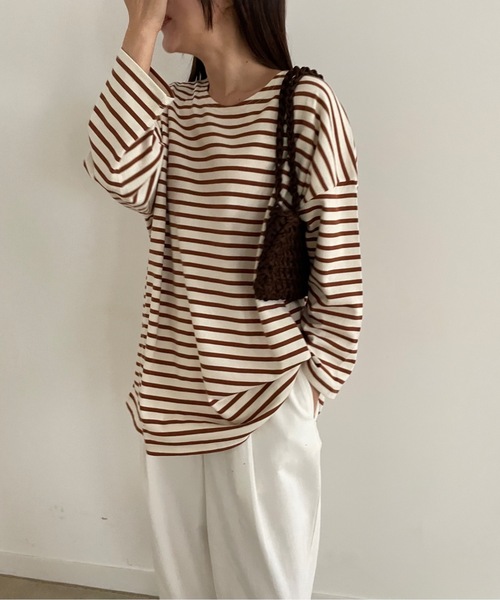 Didot.showroom(ディドット ショールーム)の「【DIDOT.】オーバーサイズボーダーT(Tシャツ/カットソー・レディース・ブラック/ブルー/レッド/ベージュ・FREE)」の16枚目の写真