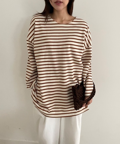 Didot.showroom(ディドット ショールーム)の「【DIDOT.】オーバーサイズボーダーT(Tシャツ/カットソー・レディース・ブラック/ブルー/レッド/ベージュ・FREE)」の18枚目の写真