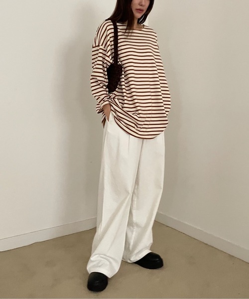 Didot.showroom(ディドット ショールーム)の「【DIDOT.】オーバーサイズボーダーT(Tシャツ/カットソー・レディース・ブラック/ブルー/レッド/ベージュ・FREE)」の17枚目の写真