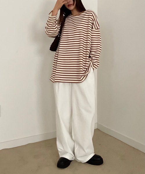 Didot.showroom(ディドット ショールーム)の「【DIDOT.】オーバーサイズボーダーT(Tシャツ/カットソー・レディース・ブラック/ブルー/レッド/ベージュ・FREE)」の20枚目の写真