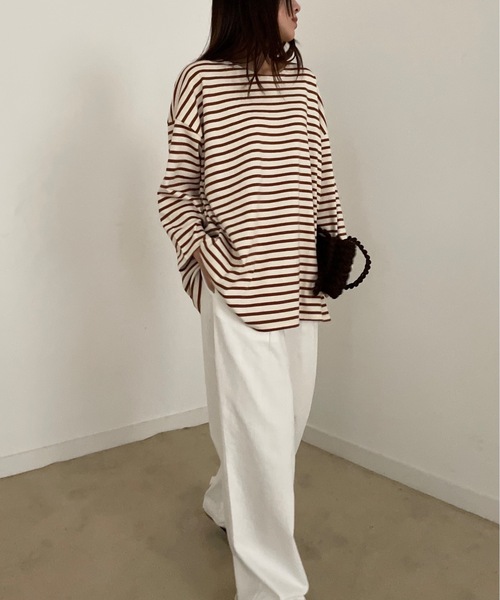 Didot.showroom(ディドット ショールーム)の「【DIDOT.】オーバーサイズボーダーT(Tシャツ/カットソー・レディース・ブラック/ブルー/レッド/ベージュ・FREE)」の22枚目の写真