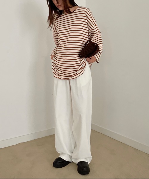 Didot.showroom(ディドット ショールーム)の「【DIDOT.】オーバーサイズボーダーT(Tシャツ/カットソー・レディース・ブラック/ブルー/レッド/ベージュ・FREE)」の19枚目の写真