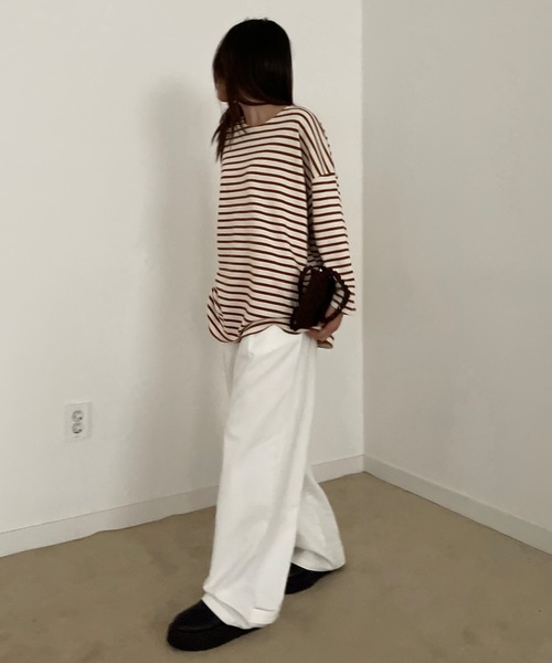 Didot.showroom(ディドット ショールーム)の「【DIDOT.】オーバーサイズボーダーT(Tシャツ/カットソー・レディース・ブラック/ブルー/レッド/ベージュ・FREE)」の21枚目の写真