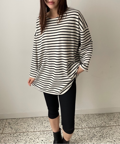 Didot.showroom(ディドット ショールーム)の「【DIDOT.】オーバーサイズボーダーT(Tシャツ/カットソー・レディース・ブラック/ブルー/レッド/ベージュ・FREE)」の5枚目の写真