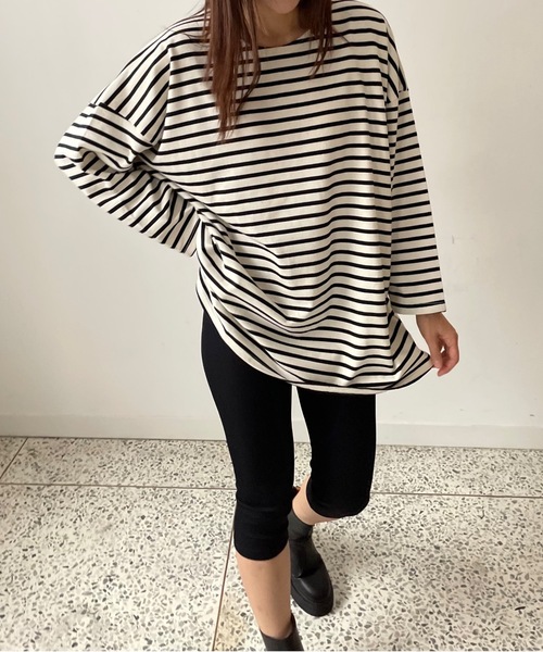 Didot.showroom(ディドット ショールーム)の「【DIDOT.】オーバーサイズボーダーT(Tシャツ/カットソー・レディース・ブラック/ブルー/レッド/ベージュ・FREE)」の12枚目の写真