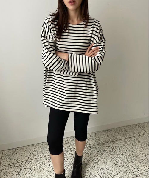 Didot.showroom(ディドット ショールーム)の「【DIDOT.】オーバーサイズボーダーT(Tシャツ/カットソー・レディース・ブラック/ブルー/レッド/ベージュ・FREE)」の8枚目の写真