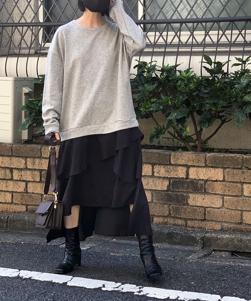 Jewelobe（ジュエローブ）の「フリルヘムドッキングカットワンピース（ワンピース・レディース・杢グレー/ブラック・FREE）」の8枚目の写真