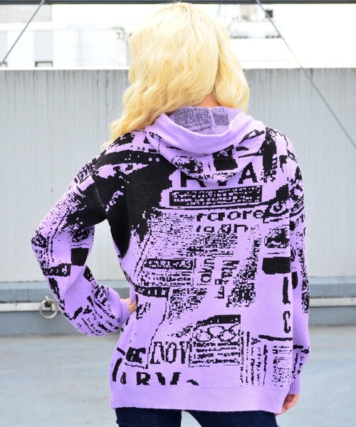 babyShoop(ベイビーシュープ)の「ニュースペーパー柄 ニットプルオーバー(ニット/セーター・レディース・ホワイト/パープル/グリーン・FREE)」の10枚目の写真