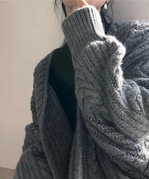 VitaFelice（ヴィータフェリーチェ）の「ケーブルニットロングカーディガン（カーディガン/ボレロ・レディース・グレー/ベージュ系その他・FREE）」の14枚目の写真