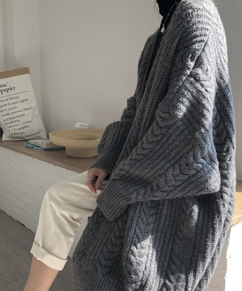 VitaFelice（ヴィータフェリーチェ）の「ケーブルニットロングカーディガン（カーディガン/ボレロ・レディース・グレー/ベージュ系その他・FREE）」の15枚目の写真