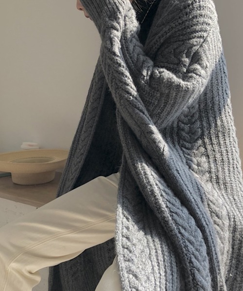 VitaFelice（ヴィータフェリーチェ）の「ケーブルニットロングカーディガン（カーディガン/ボレロ・レディース・グレー/ベージュ系その他・FREE）」の17枚目の写真