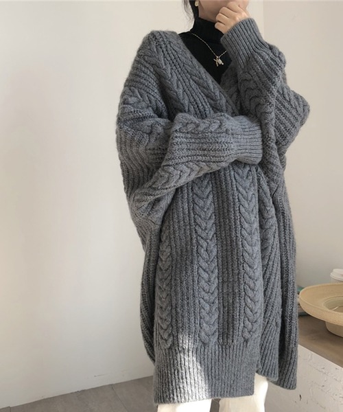 VitaFelice（ヴィータフェリーチェ）の「ケーブルニットロングカーディガン（カーディガン/ボレロ・レディース・グレー/ベージュ系その他・FREE）」の21枚目の写真