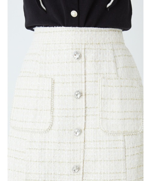 Ank Rouge(アンクルージュ)の「パールポケット&ビジューツイードSK(スカート・レディース・ブラック/オフホワイト/ピンク・M)」の8枚目の写真