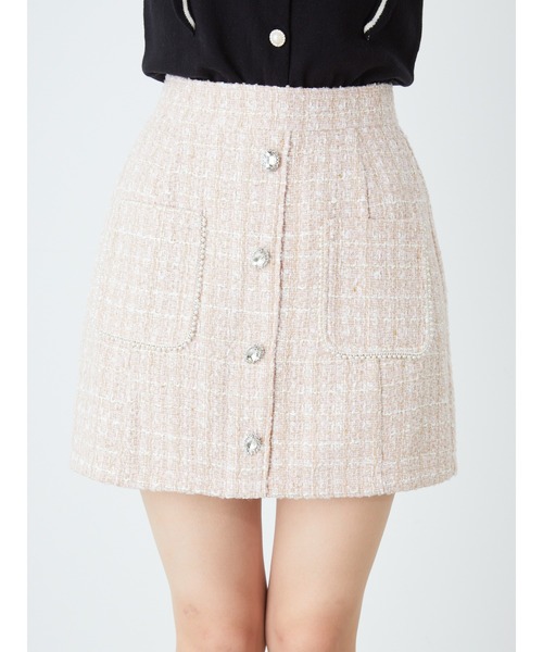 Ank Rouge(アンクルージュ)の「パールポケット&ビジューツイードSK(スカート・レディース・ブラック/オフホワイト/ピンク・M)」の11枚目の写真