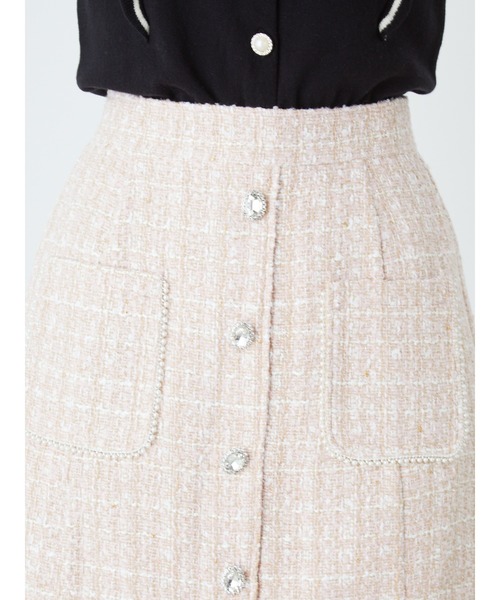 Ank Rouge(アンクルージュ)の「パールポケット&ビジューツイードSK(スカート・レディース・ブラック/オフホワイト/ピンク・M)」の6枚目の写真