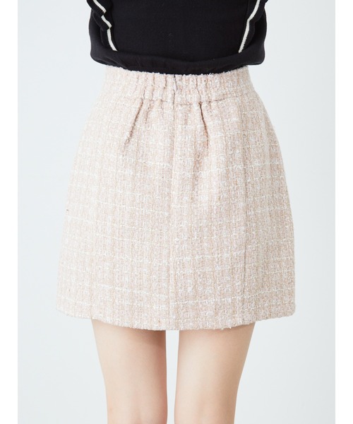 Ank Rouge(アンクルージュ)の「パールポケット&ビジューツイードSK(スカート・レディース・ブラック/オフホワイト/ピンク・M)」の4枚目の写真