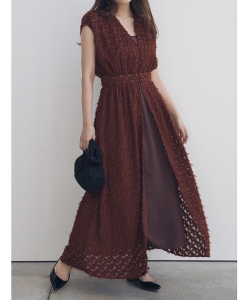 kaene（カエン）の「ジャガードワンピース（ドレス・レディース・ブラック/ワインレッド・38/36）」の16枚目の写真