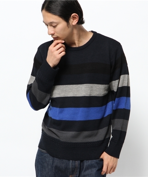CIAOPANIC TYPY（チャオパニックティピー）の「ビッグマルチボーダーニット（ニット/セーター・メンズ・ブラック/ホワイト/ネイビー・SMALL/LARGE/MEDIUM）」の9枚目の写真