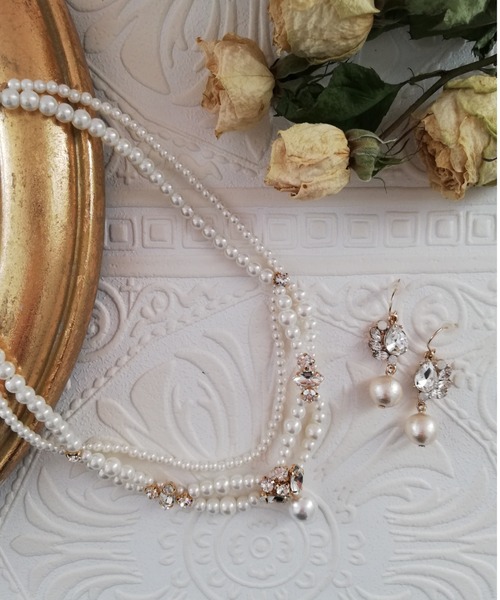 安心国内発送【TATIANA】キューピッド ハート パール ネックレス セール】【Cupid Heart】結婚式アクセサリー2連大小パール