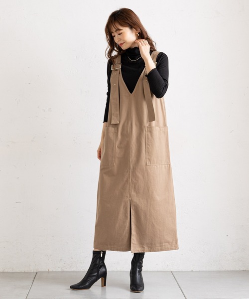 prose verse（プロズヴェール）の「（WEB限定）ツイルアウトポケットジャンスカ（ジャンパースカート・レディース・ブラック/ベージュ・MEDIUM/LARGE）」の8枚目の写真