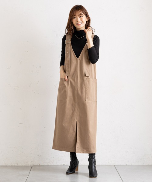 prose verse（プロズヴェール）の「（WEB限定）ツイルアウトポケットジャンスカ（ジャンパースカート・レディース・ブラック/ベージュ・MEDIUM/LARGE）」の9枚目の写真