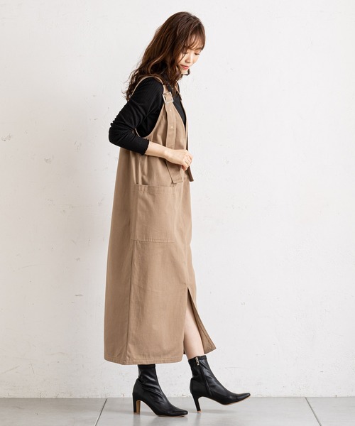 prose verse（プロズヴェール）の「（WEB限定）ツイルアウトポケットジャンスカ（ジャンパースカート・レディース・ブラック/ベージュ・MEDIUM/LARGE）」の12枚目の写真