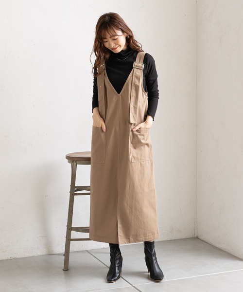 prose verse（プロズヴェール）の「（WEB限定）ツイルアウトポケットジャンスカ（ジャンパースカート・レディース・ブラック/ベージュ・MEDIUM/LARGE）」の15枚目の写真