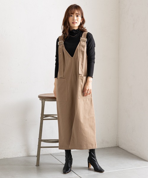 prose verse（プロズヴェール）の「（WEB限定）ツイルアウトポケットジャンスカ（ジャンパースカート・レディース・ブラック/ベージュ・MEDIUM/LARGE）」の16枚目の写真