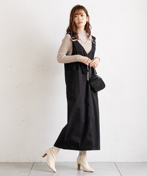 prose verse（プロズヴェール）の「（WEB限定）ツイルアウトポケットジャンスカ（ジャンパースカート・レディース・ブラック/ベージュ・MEDIUM/LARGE）」の17枚目の写真