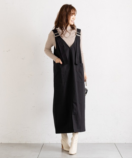 prose verse（プロズヴェール）の「（WEB限定）ツイルアウトポケットジャンスカ（ジャンパースカート・レディース・ブラック/ベージュ・MEDIUM/LARGE）」の19枚目の写真