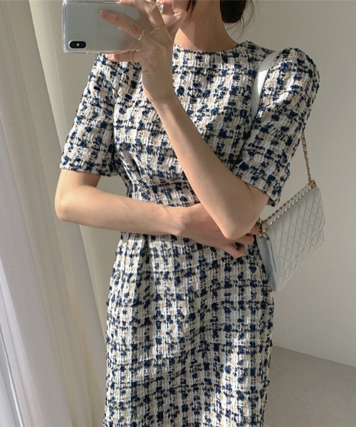 Opinion korean town（オピニオン コリアン タウン）の「ツイード ウエストタックワンピース（ワンピース・レディース・ベージュ/ネイビー・S/M/L）」の12枚目の写真