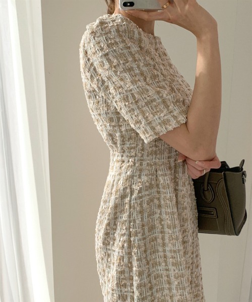 Opinion korean town（オピニオン コリアン タウン）の「ツイード ウエストタックワンピース（ワンピース・レディース・ベージュ/ネイビー・S/M/L）」の13枚目の写真