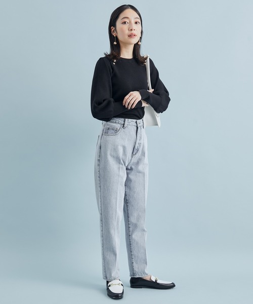 VIS（ビス）の「【ORGABITS(R)】テーパードデニムパンツ【sustainable】（デニムパンツ・レディース・オフホワイト/ブルー系その他4・S/M/L）」の5枚目の写真