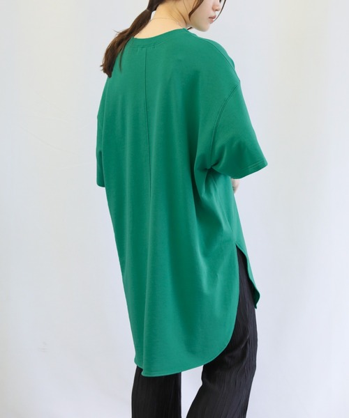 select MOCA(セレクトモカ)の「クルーネックラウンドBIGスウェットTシャツ(Tシャツ/カットソー・レディース・グリーン/アイボリー/スミクロ・FREE)」の9枚目の写真