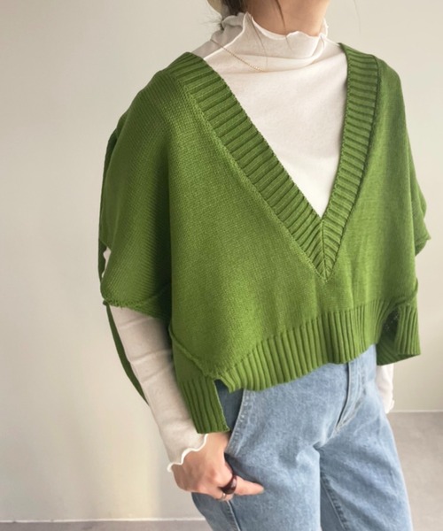 DISCOAT（ディスコート）の「【WEB限定】深Vニットベスト（ベスト・レディース・ブラック/グリーン/ホワイト系その他/ブラウン・FREE）」の14枚目の写真