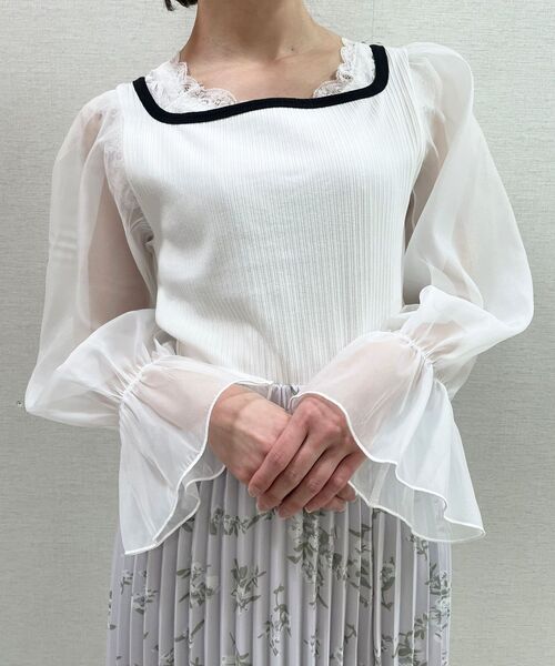 MAJESTIC LEGON（マジェスティックレゴン）の「バイカラーガーリートップス（Tシャツ/カットソー・レディース・オフホワイト/ライトグレー/ブラック・MEDIUM）」の5枚目の写真