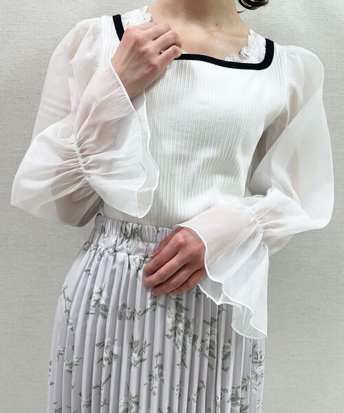 MAJESTIC LEGON（マジェスティックレゴン）の「バイカラーガーリートップス（Tシャツ/カットソー・レディース・オフホワイト/ライトグレー/ブラック・MEDIUM）」の6枚目の写真