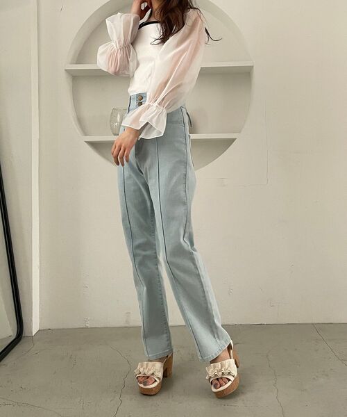 MAJESTIC LEGON（マジェスティックレゴン）の「バイカラーガーリートップス（Tシャツ/カットソー・レディース・オフホワイト/ライトグレー/ブラック・MEDIUM）」の21枚目の写真