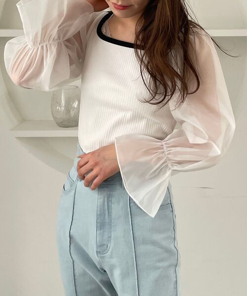 MAJESTIC LEGON（マジェスティックレゴン）の「バイカラーガーリートップス（Tシャツ/カットソー・レディース・オフホワイト/ライトグレー/ブラック・MEDIUM）」の22枚目の写真