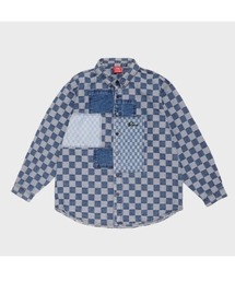 A'GEM/9 × .kom『paragraph/パラグラフ』 Block check Denim shirt/ブロックチェックパッチワーク デニムシャツ