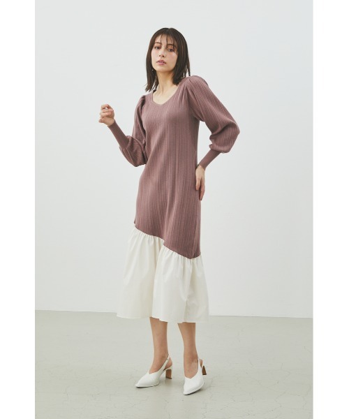 LILIDIA（リリディア）の「ダイヤネックヘムニットOP（ワンピース・レディース・ブラック/ブラウン/ピンク・SMALL/MEDIUM）」の3枚目の写真