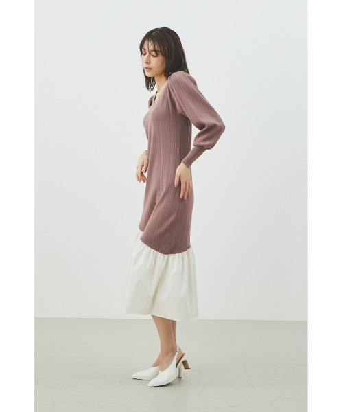 LILIDIA（リリディア）の「ダイヤネックヘムニットOP（ワンピース・レディース・ブラック/ブラウン/ピンク・SMALL/MEDIUM）」の4枚目の写真