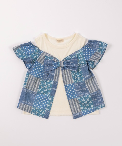 trois lapins kp(トロワラパンケーピー)の「パッチワークプリント肩開き半袖Tシャツ(110-130cm)(Tシャツ/カットソー・キッズ・ブルー・110cm/120cm/130cm)」の2枚目の写真